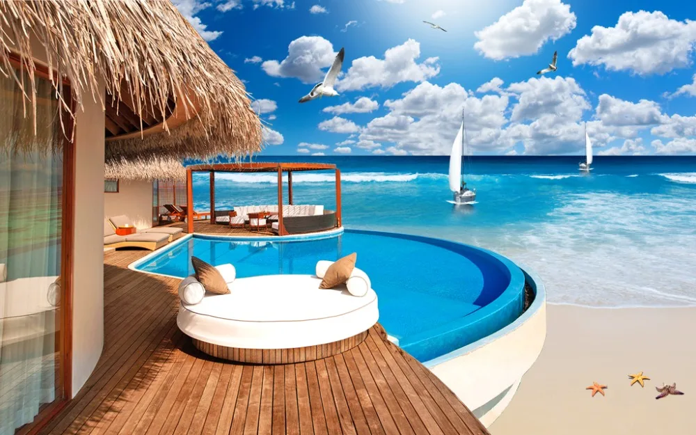 

windows curtains for living room bedroom Sunny beach 3d curtains