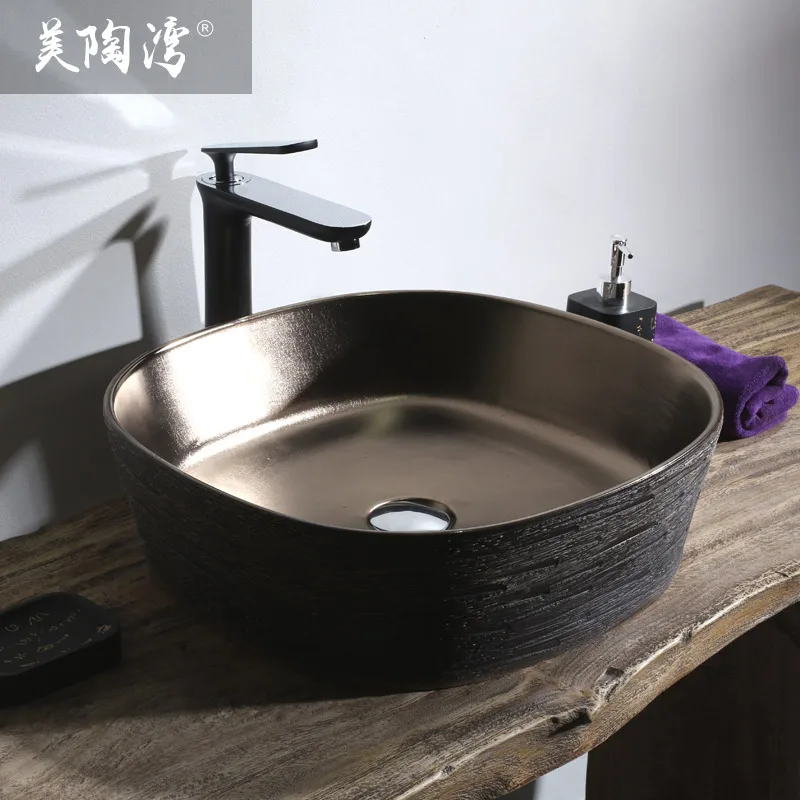 

Handbasin counter basin art basin ceramic vintage antique retro handmade finishing square basin