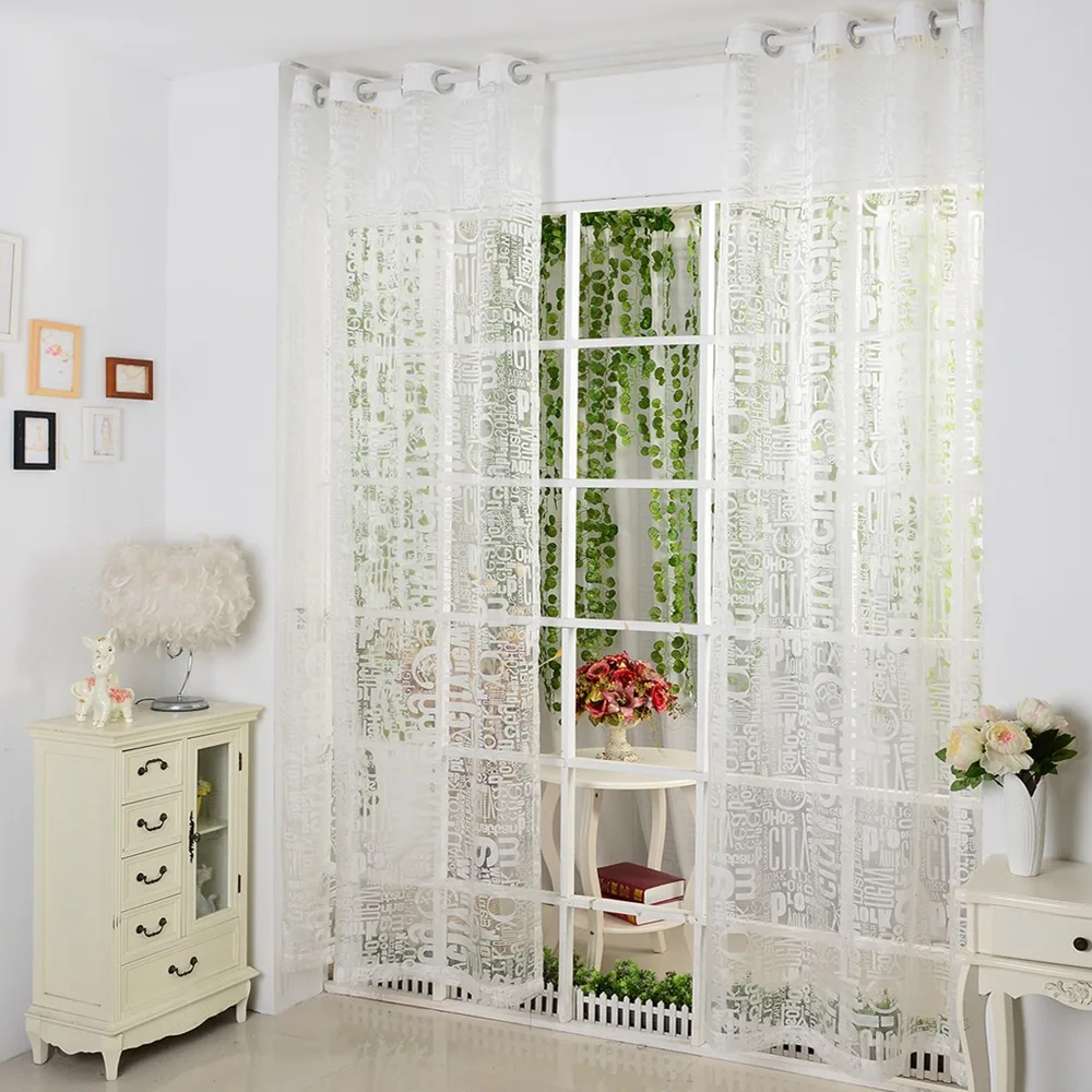 Занавеска для окна тюль Burnout вуаль ткань прозрачная с буквенным принтом