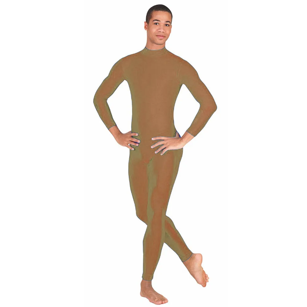 Coffee OVIGILY мужские черные Unitard взрослые макет шеи спандекс лайкра зентай костюмы Колготки облегающий Костюм Стретч этап танцевальной одежды театральные костюмы - Цвет: Coffee
