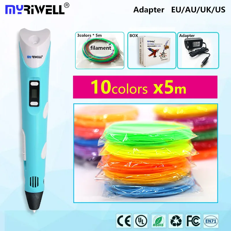 Myriwell 3d Ручка 2,0 с светодиодный дисплей 1,75 мм abs нить pla 3d ручка 3 d ручка 3d Ручка умный ребенок подарок на день рождения игрушки 3d пластик