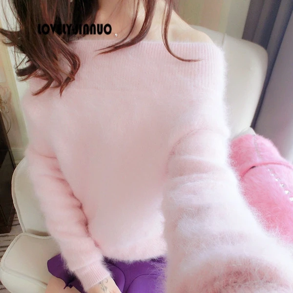 2021 new high-end customized Plush mink cashmere sweater coat shoulder Strapless female knitted bag mail JN299 | Женская одежда