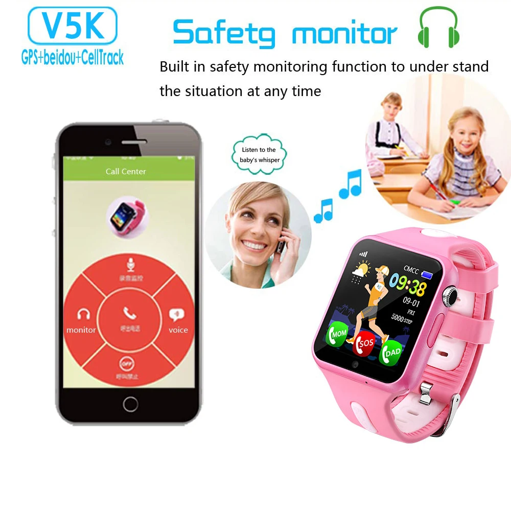 V5 Children GPS Smart Watch With Camera Facebook Emergency Security Anti Lost SOS For ISO Android waterproof baby | Электроника