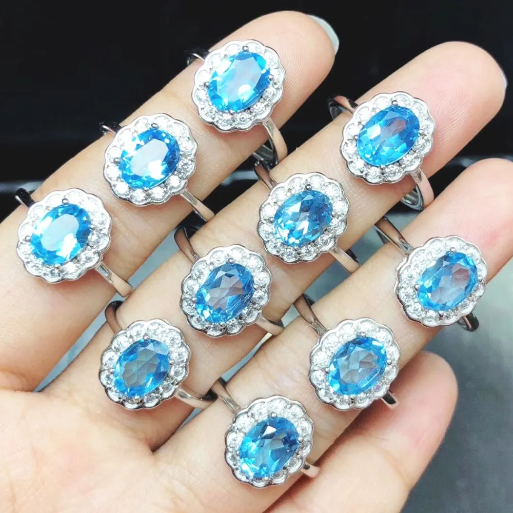 

Natural blue topaz ring Free shipping Natural real blue topaz 925 sterling silver Gem Jewellery Rings for Lady