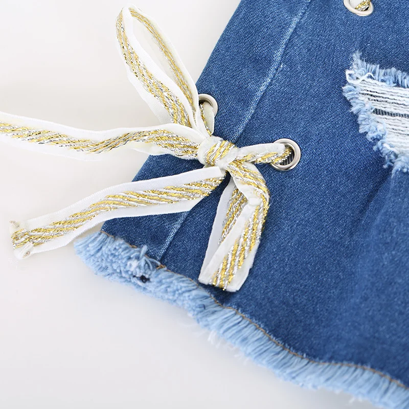 LEIJIJEANS Новое поступление летние размера плюс модные с дырками на шнуровке бантом