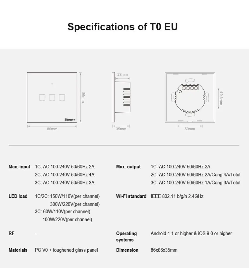Интеллектуальный выключатель света SONOFF T0 ЕС TX Wi-Fi Сенсорный настенный светильник Беспроводной переключатель умный дом пульт дистанционного управления 1/2/3 голоса/APP пульт дистанционного управления Управление работать с Alexa Google Home