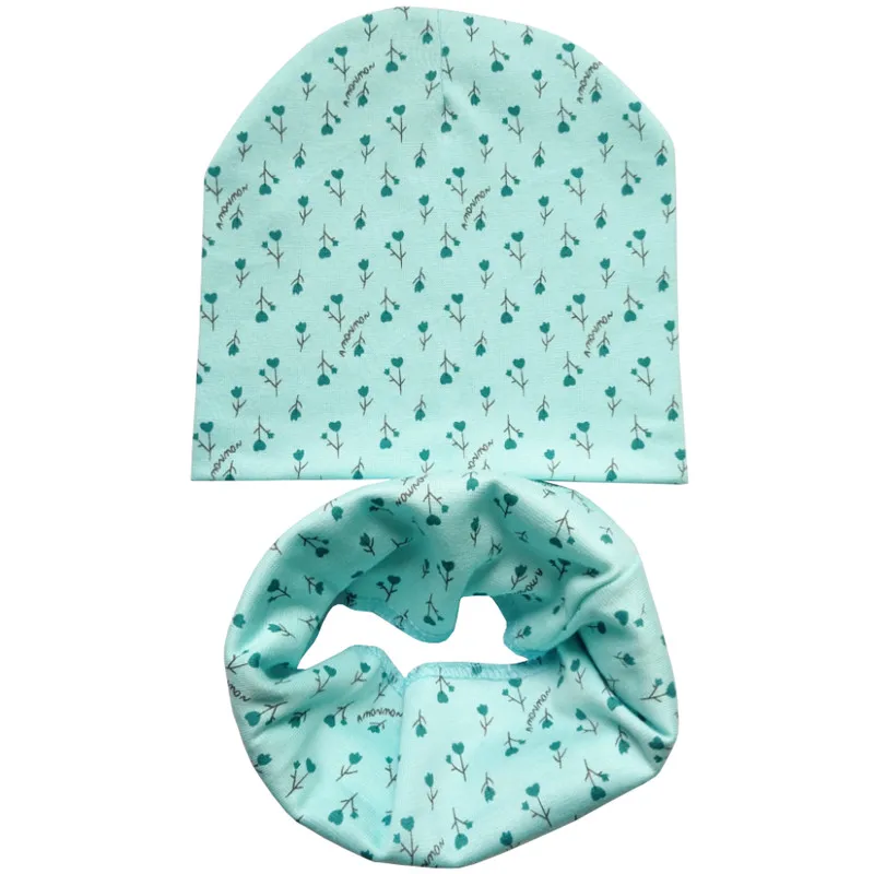 green floral set Осень-зима хлопковые детские теплые шапки и кепки для вязаная крючком для девочек, для мальчиков детская шапочка детская шапка детский шарф воротником для девочек, весенние детские Кепки - Цвет: green floral set