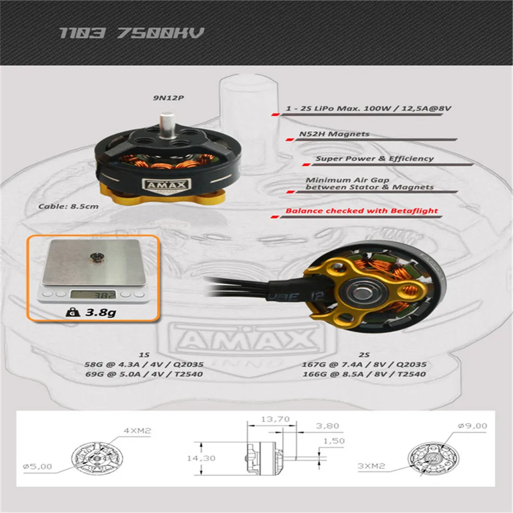1/2/4 шт. AMAXinno 1103 7500KV 1-2S бесщеточный двигатель для модели RC Мультикоптер запчасть пропеллер аксессуары «сделай сам»