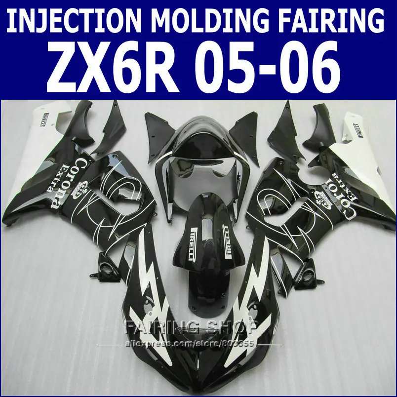 

Обтекатели ZX6r 2005 06 для Kawasaki Ninja 05 2006 (костюм 100%) черный белый Обтекатель + 7 подарков v16