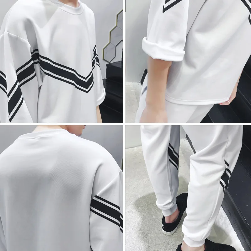 Летний осенний спортивный костюм повседневный мужской с круглым вырезом и