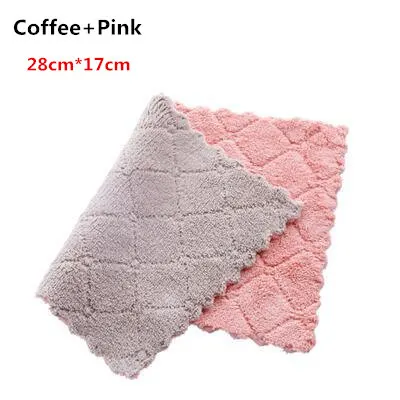 Coffee and pink 5 шт. высокое качество чистящее полотенце для кухни супер абсорбент микрофибра Бытовая ткань для посуды толще двухслойная моющая ткань - Цвет: Coffee and pink