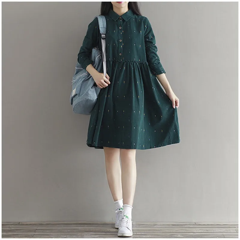 Платье женское с длинным рукавом отложным воротником|corduroy dress|loose dressautumn dress |