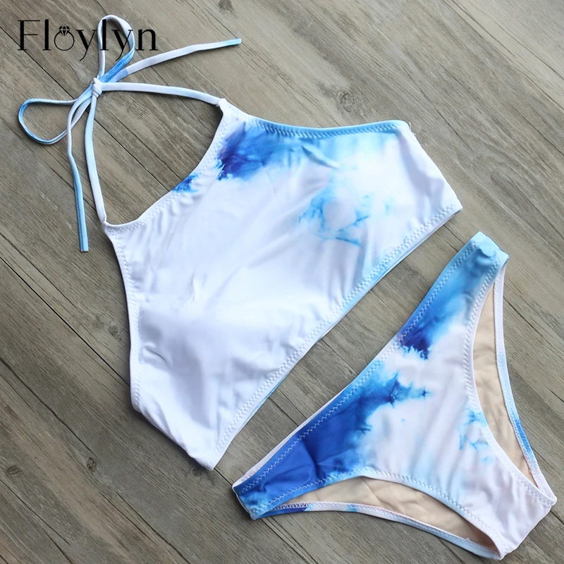 Floylyn Летний стиль комплект бикини сексуальные купальники женские Высокая шея