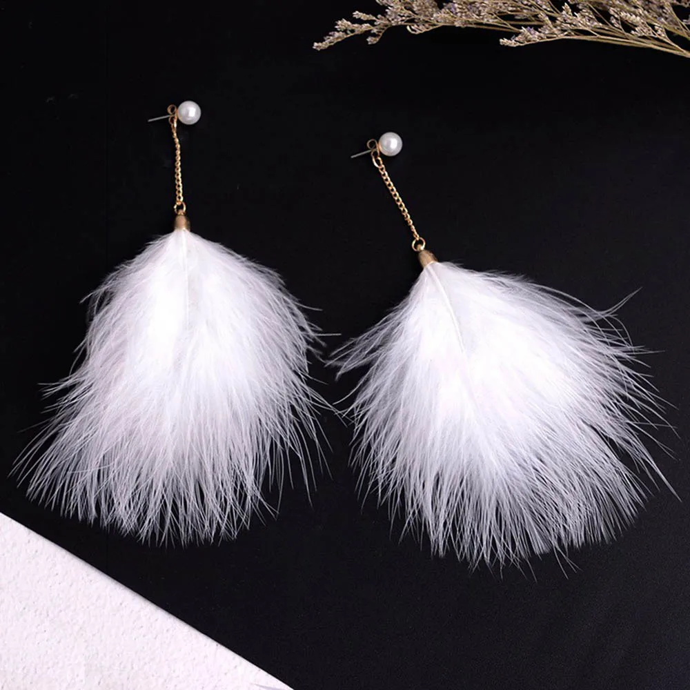 Rendy Серьги-кисточки с перьями имитация жемчуга длинные висячие серьги для