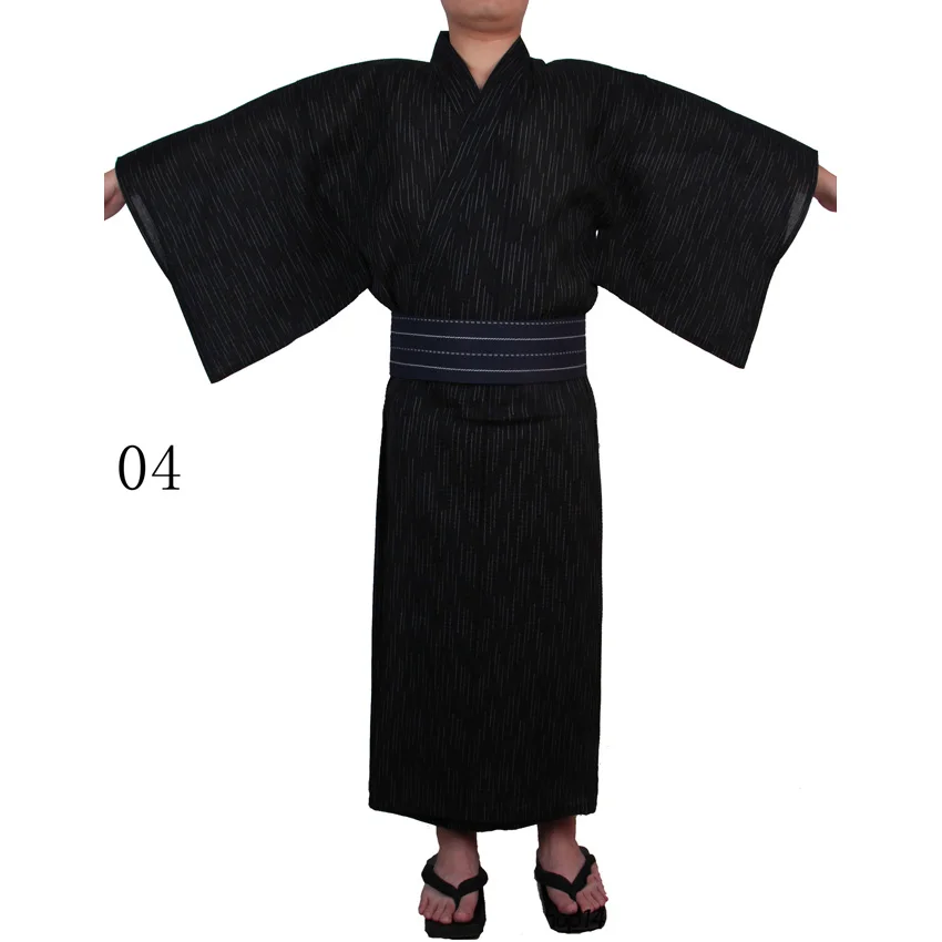 Color4 no belt Тонкое мужское японское традиционное кимоно самурая юката Jinbei, купальный халат, свободный стиль, хлопок, Роскошная Одежда для сауны, длинное платье - Цвет: Color4 no belt