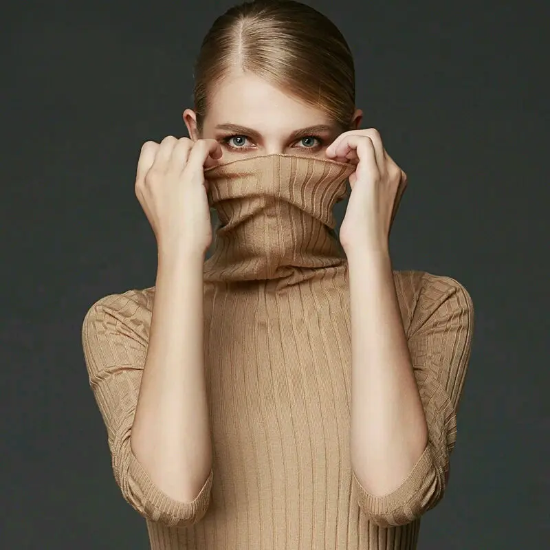 Женская водолазка из 100% шерсти белый и черный цвета хаки | одежда