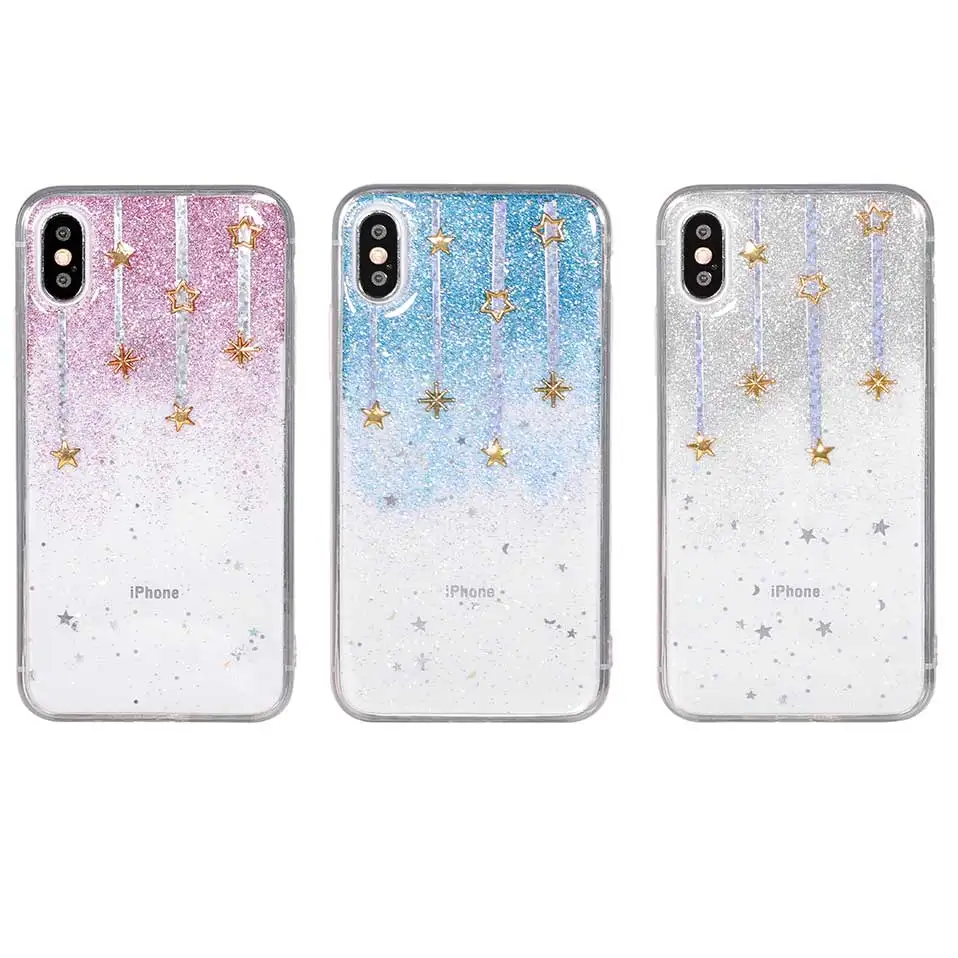 Чехол для iPhone X 7 8 6 Star glitter прозрачная задняя случаи 6s Plus Капа принципиально