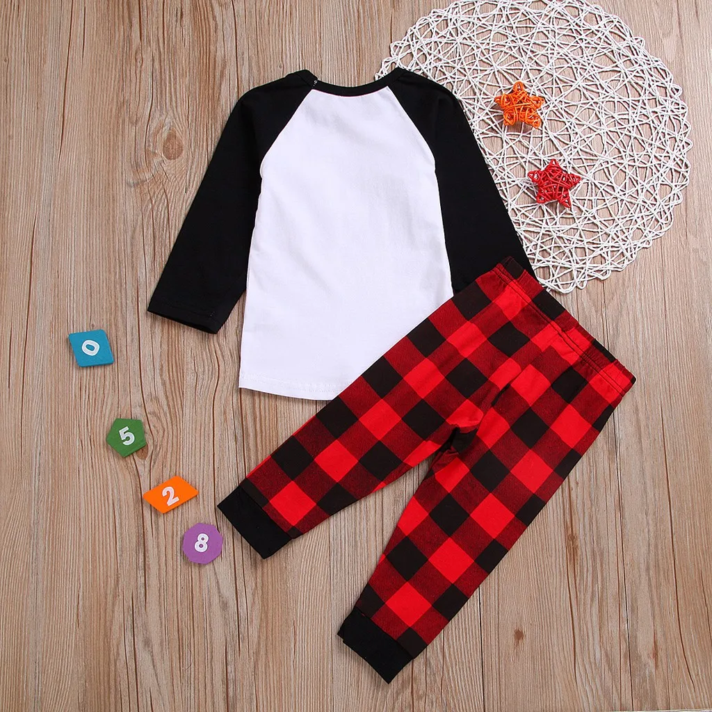 Baby Clothes Set Toddler Boys Girls Letter Tops Pants Plaid Trousers Outfits Pajamas Kids Top Shirts | Детская одежда и обувь