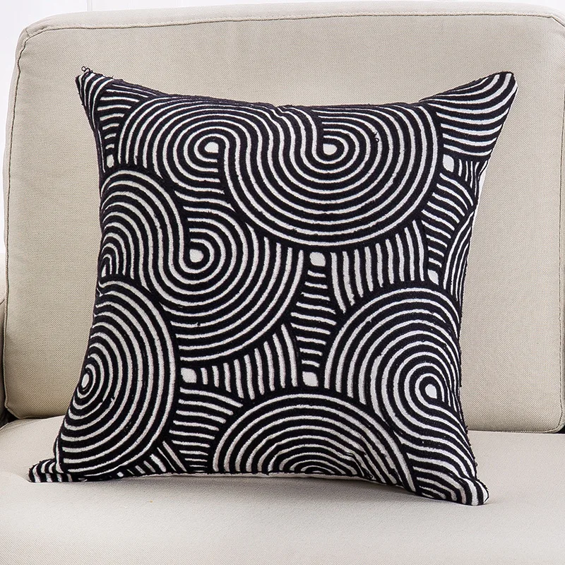 Modern Black And White Pillow Case Simple Geometric Embroidery Pillow Cover Comfortable Hidden Zipper Cushion Cover Available