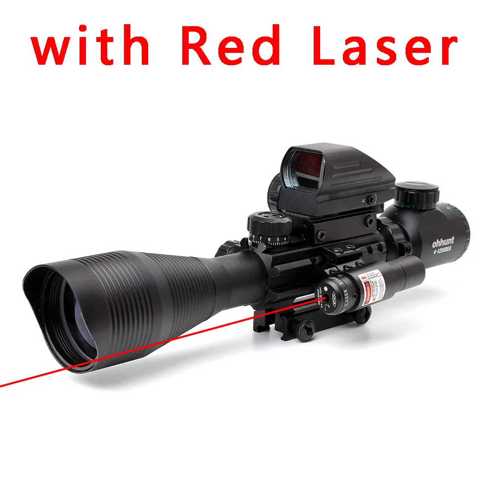 with Red Laser Ohhunt 4-12X50 красный зеленый с подсветкой дальномер Сетка прицел голографический 4 Сетка прицел красный лазер Охота комбо прицелы - Цвет: with Red Laser