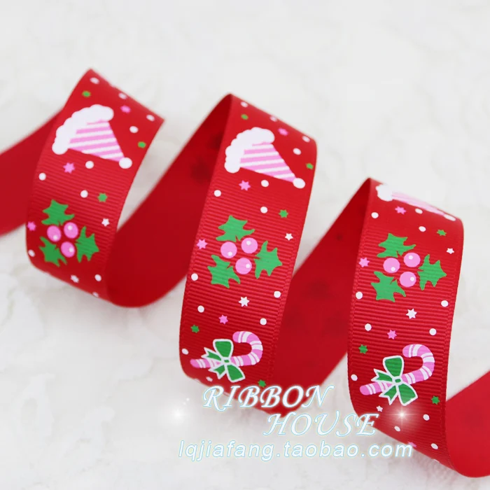 Высокое качество 1 см 2 5 Красная Зеленая печатная шляпа Grosgrain лента подарочная