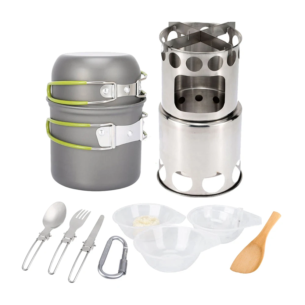 10 шт. набор походной посуды Нержавеющая сталь складной дровяная печь кастрюля