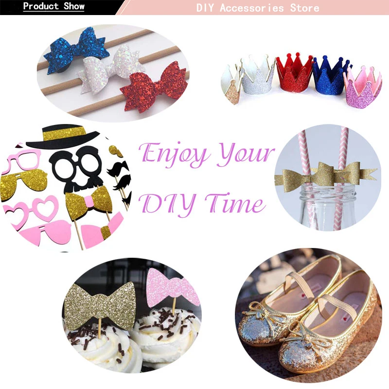 

22*30CM Solid Chunky Glitter Fabric Sheet With Circle Sequin Fabric Cloth Handmade Material DIY Hairbow Accessories