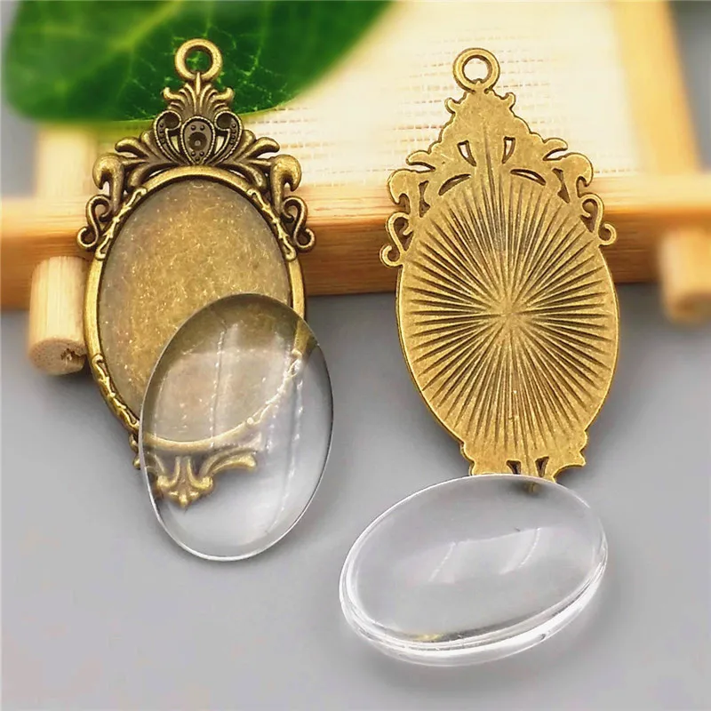 

10 компл./Лот 18x25 мм античный бронзовый сплав Камея овальная основа Подвеска + прозрачные стеклянные кабошоны бусины diy Ювелирные изделия отд...
