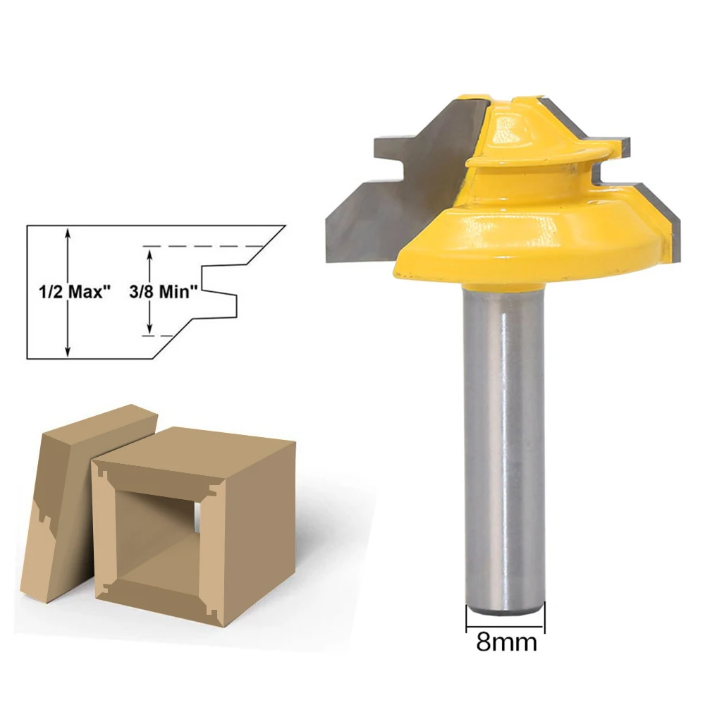 

45 Degree Width 8*1-1/2 Woodworking Drill Bit 8mm Shank Tenon Cutter Woodwork Milling Cutters Woodworker Lock Miter Router Bit