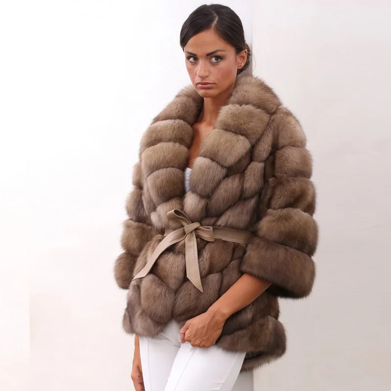 60cm long coat Новинка, Женское зимнее пальто из натурального меха, куртка из натурального меха с отложным воротником, роскошное пальто FC-268 - Цвет: 60cm long coat