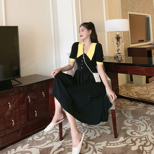 Винтажное платье праздничная одежда цвет желтый черный элегантная женская в