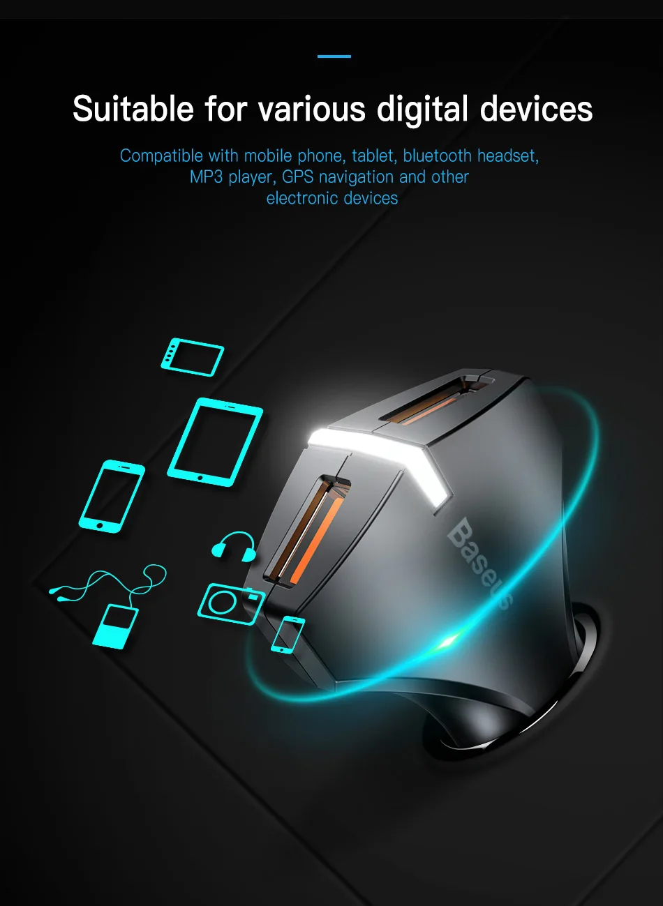 Baseus автомобильное зарядное устройство Quick Charge 3,0 Dual Usb для IPhone X XS Max Ipad Tablet мобильный телефон Быстрая зарядка мобильный телефон автомобильное зарядное устройство