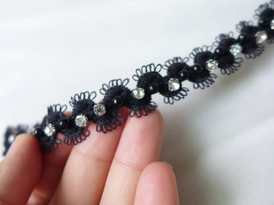 Узкое черное растягивающееся кружево искусственное жемчужная кружевная отделка