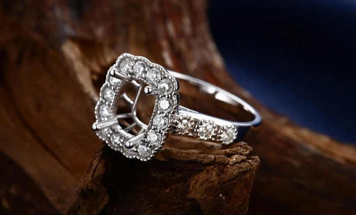 CaiMao полуустанавливаемое кольцо с подушкой и 0.73ct Бриллиантовое 18k белое золото