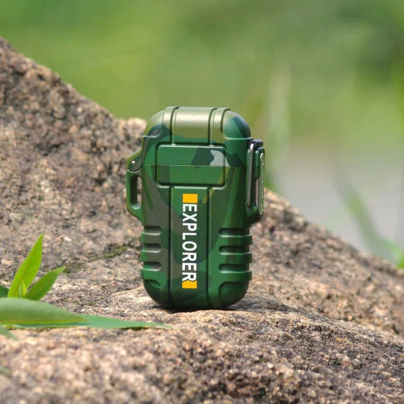 Водонепроницаемая USB плазменная Зажигалка двойная дуга для наружного кемпинга Спортивная Зажигалка для курения - Цвет: green