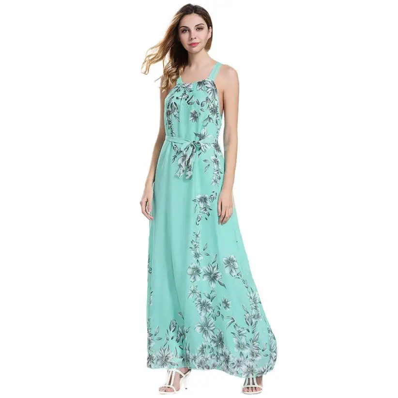 Feitong Для женщин летнее платье без рукавов Boho дамы Цветочный принт Лето длинное