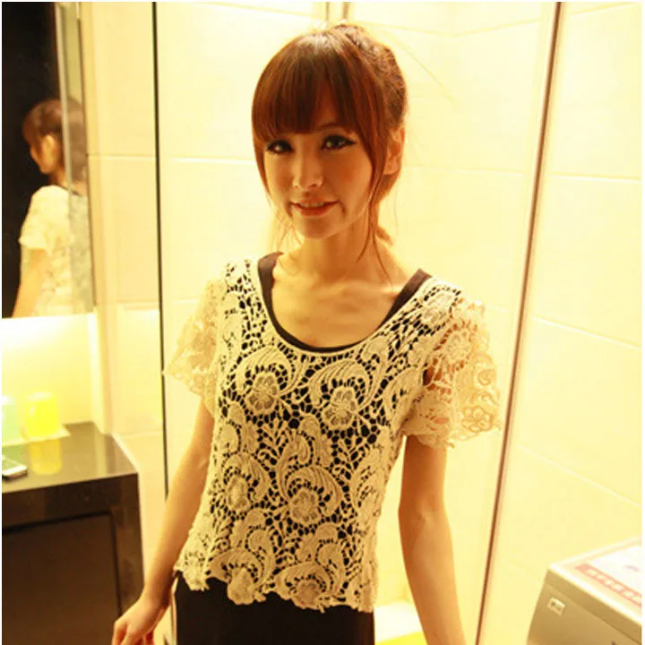 Новая модная женская хлопковая вязанная крючком Ажурная блуза с коротким