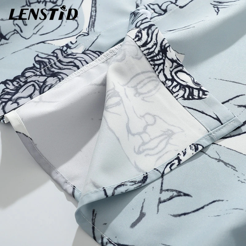 Мужская рубашка с длинными рукавами LENSTID тонкая свободная гавайская в стиле хип