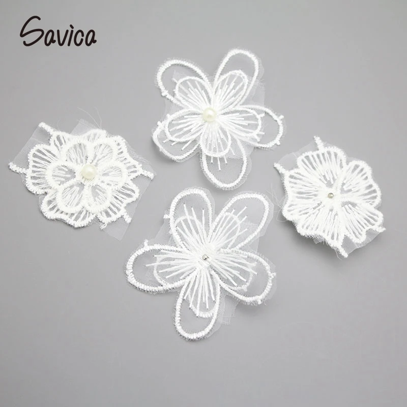 Savica 6pcs/lot White Pearls Lace Flower Embroidery Patch Sewing Patches DIY Badge Applique Fabric Craft Garment Materials LX113 | Дом и сад