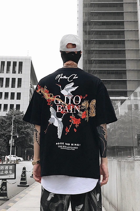 2019 летний бренд дизайн кран филиал принт с короткими рукавами рубашка в