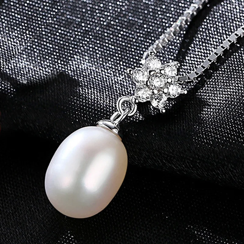 

Freshwater Pearl Necklaces & Pendants For Women Flower 925 Sterling Silver Pearl Jewelry For Women wedding Gift