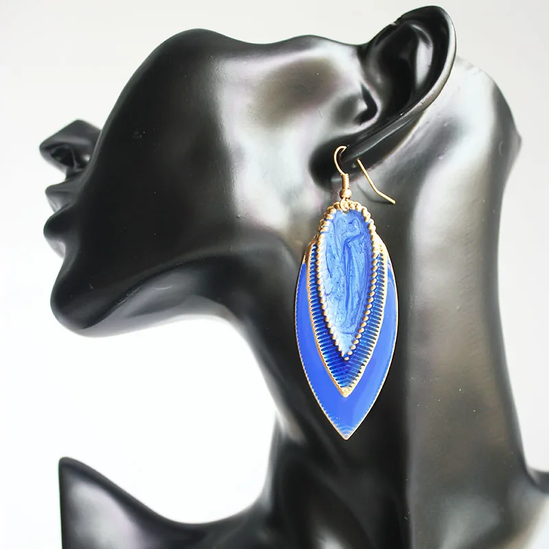 Модные эмалевые висячие серьги с листьями для женщин богемные длинные золотые