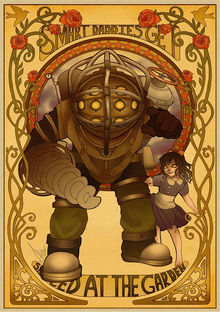 BioShock Retro poster Home Furnishing decoration Kraft Game Poster Drawing Painting Wall stickers - Цвет: Золотой