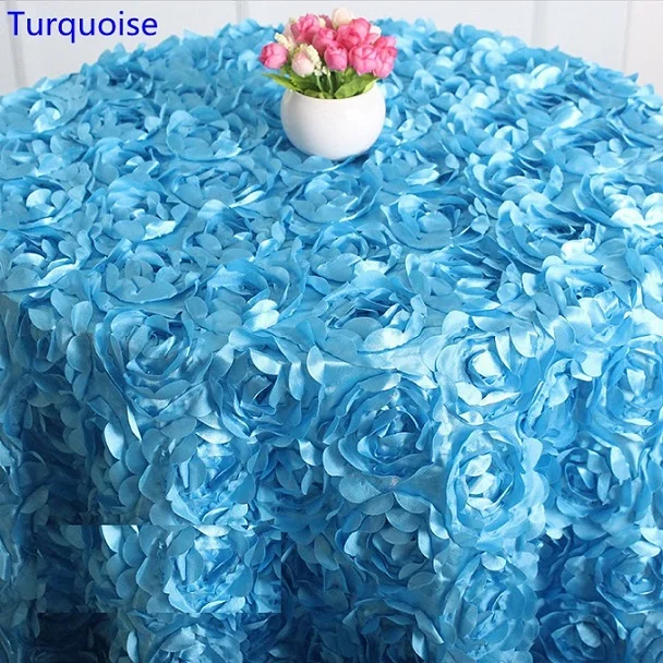 Turquoise Различные цвета круглый стол ткань розетка вышивается покрытие стола 3D Роза цветок дизайн для Свадебная вечеринка в отеле круглый стол - Цвет: Turquoise
