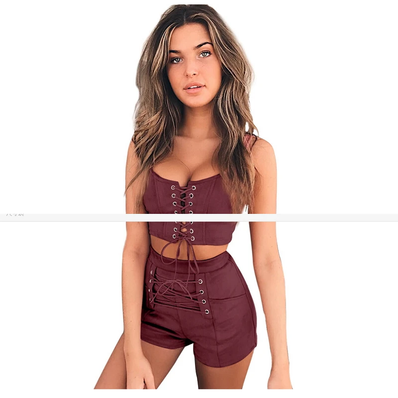 2018 Летний стиль 5 цветов Кружево до Ленты укороченный топ и Шорты для женщин