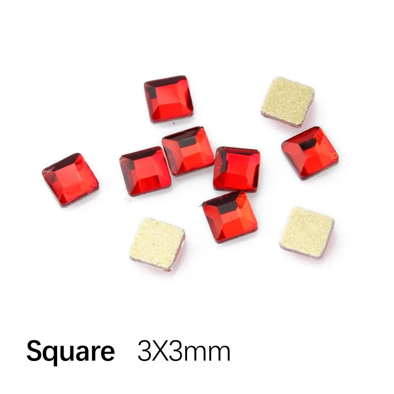 Square 3X3mm Новинка! Стразы с плоской задней частью, красные кристаллы, 16 видов стилей камешки для дизайна ногтей для 3D ногтей, художественное индивидуальное украшение - Цвет: Square 3X3mm