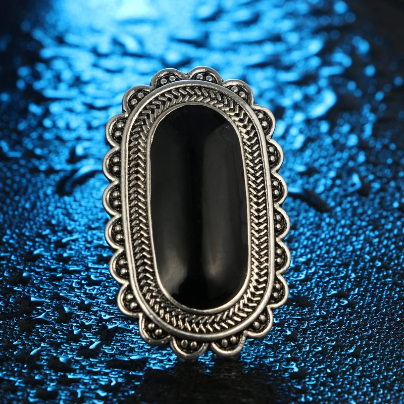 Docona марочные кольца, серебро, цвет, большие, черные стразы, кольца для женщин, племенной камень, полый цветок, на кончик пальца, кольцо миди, Boho Jewelry 4174