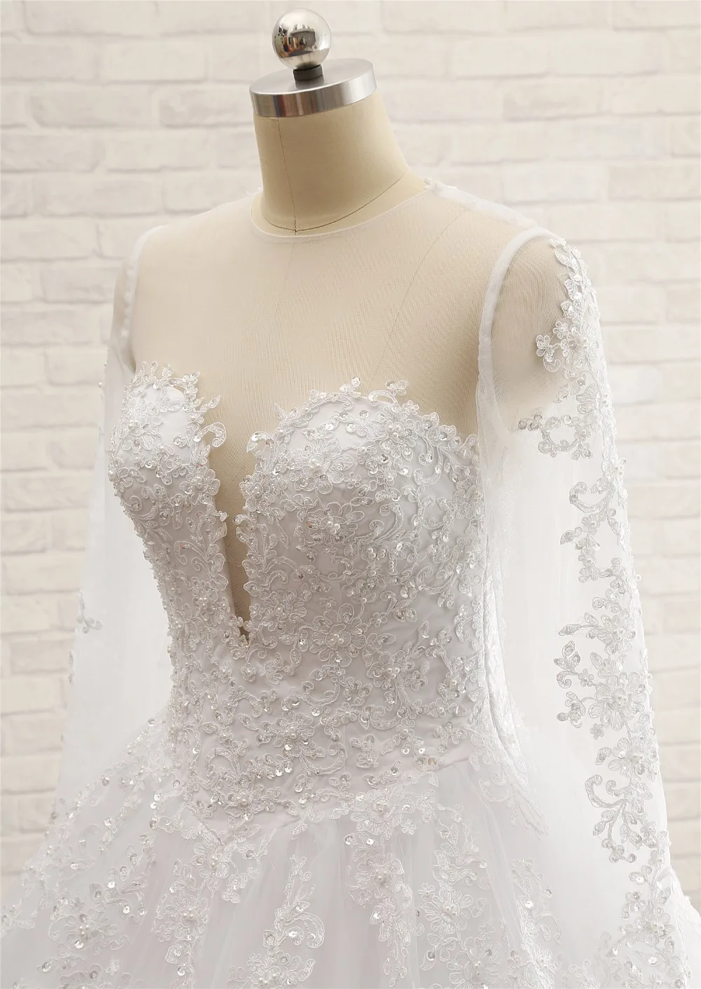 Vestito Sposa новые Дизайн с длинным рукавом Свадебные платья А 2018 Иллюзия декольте