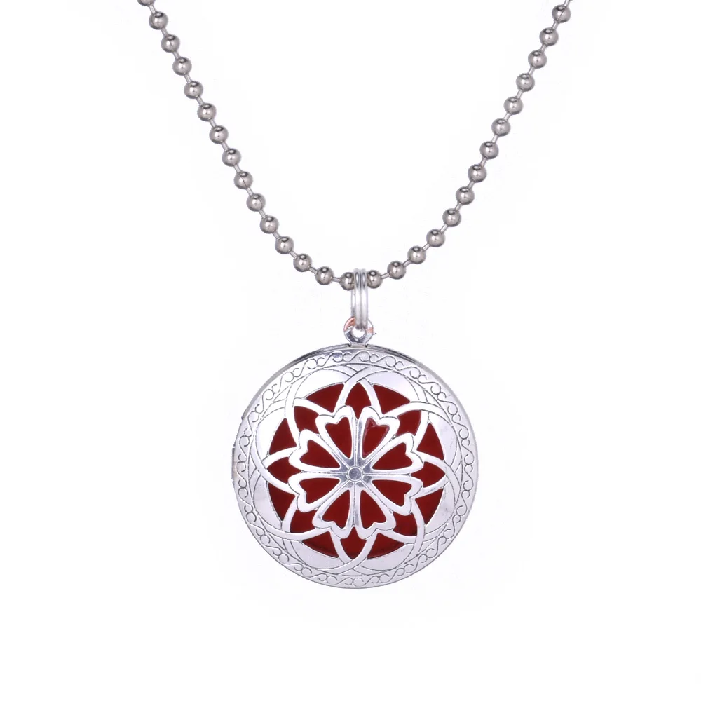 

1pc 36'' chain 25mm round locket pendant with red oil pad inside,Perfume Essential Oil Diffuser Locket Necklace-10078128