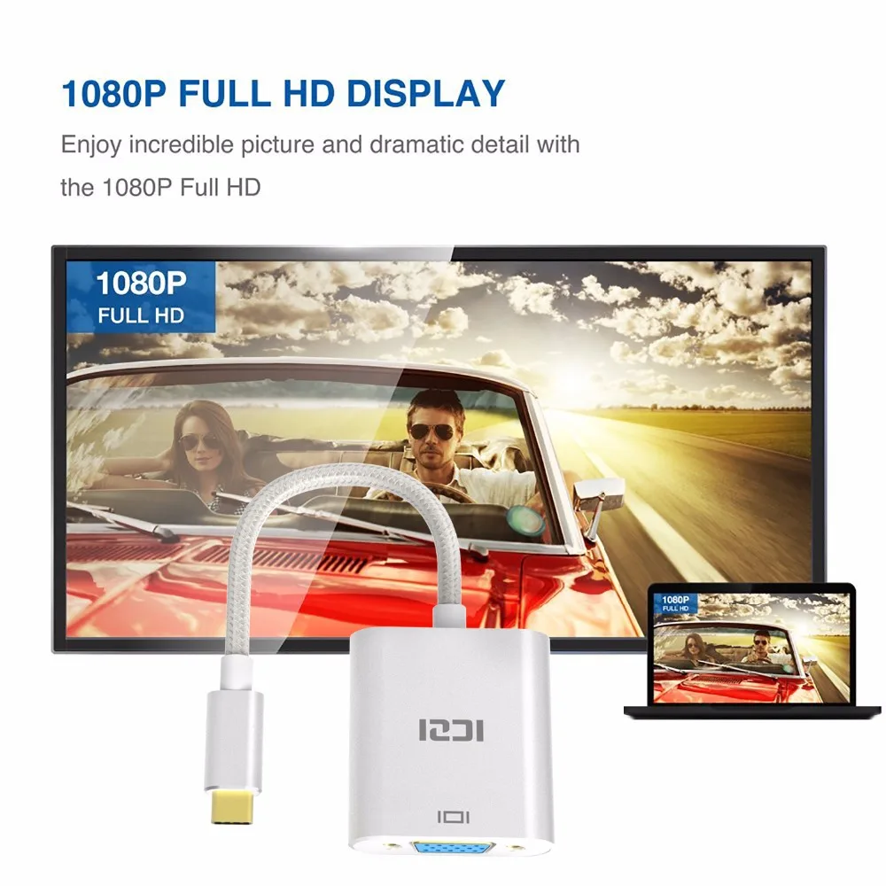 ICZI type C (USB 3 1 и Thunderbolt порта совместимый) USB адаптер VGA 1080P АЛЮМИНИЕВЫЙ корпусный